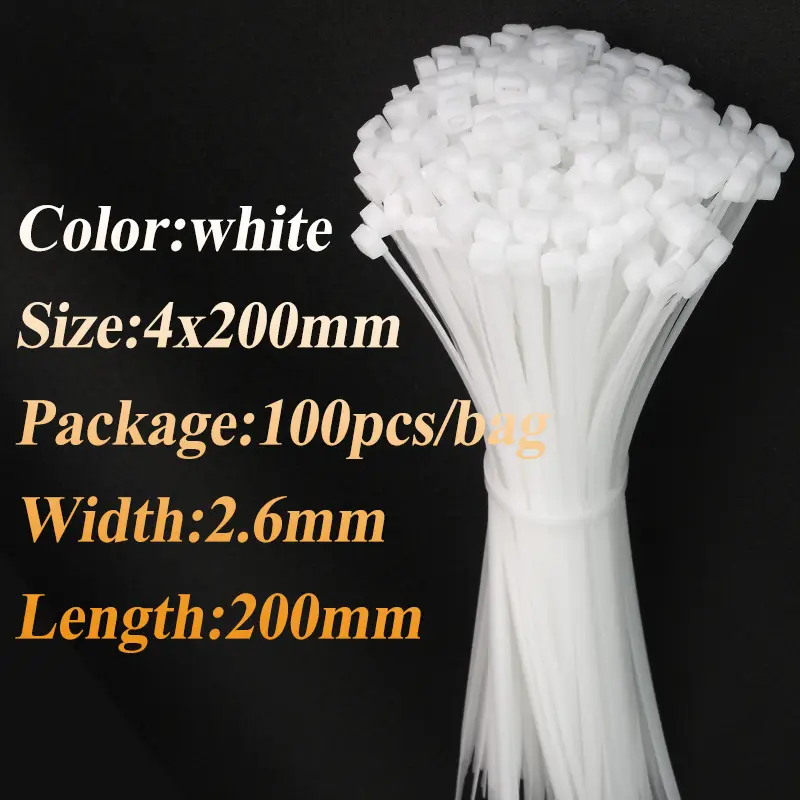 100pcs/bag Cable Tie Self-locking Plastic Nylon Tie White Organiser Fasten Cable Wire Cable Zip Ties - Image 15