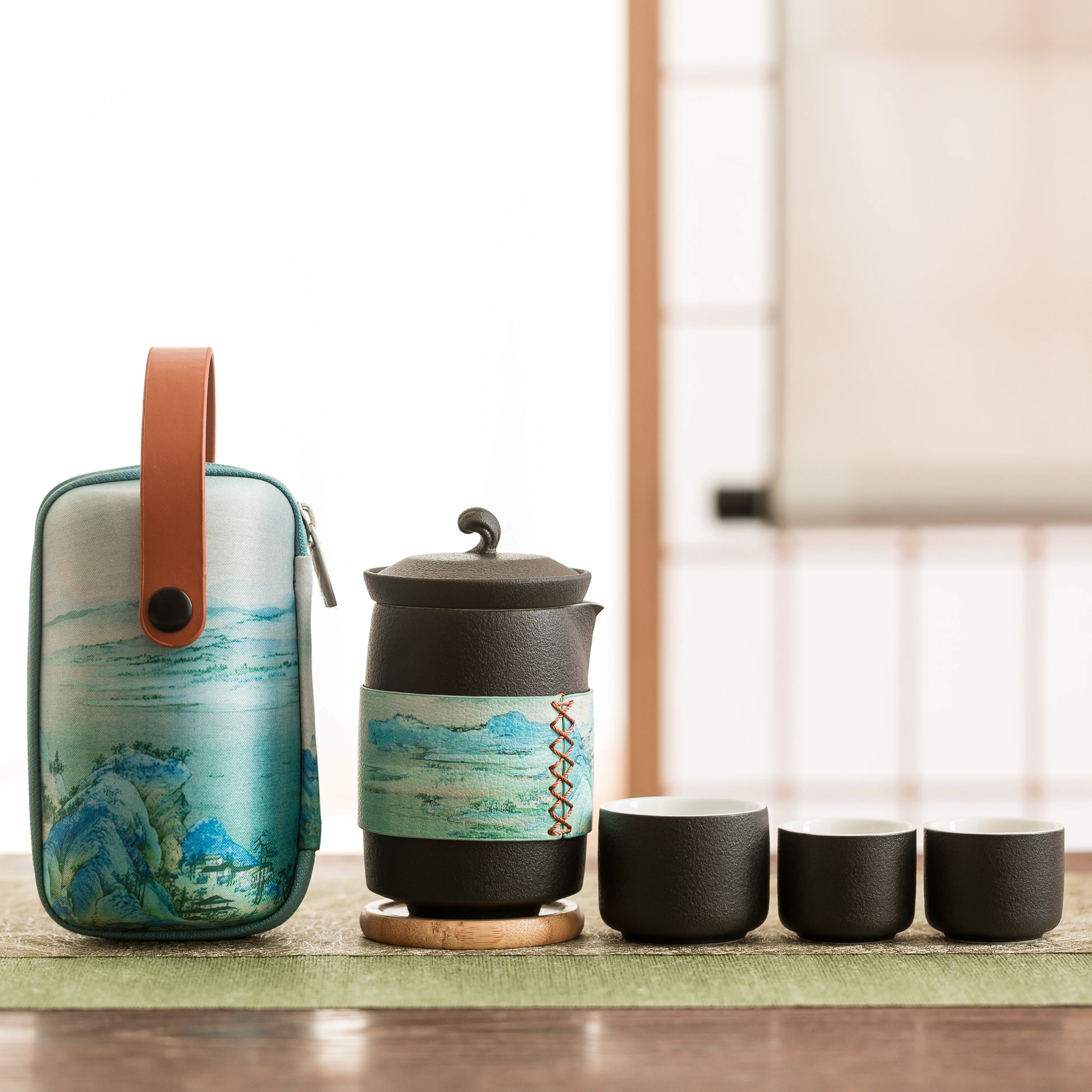 

LUWU ceramic tea mugs with 3 cups a tea sets portable travel tea set