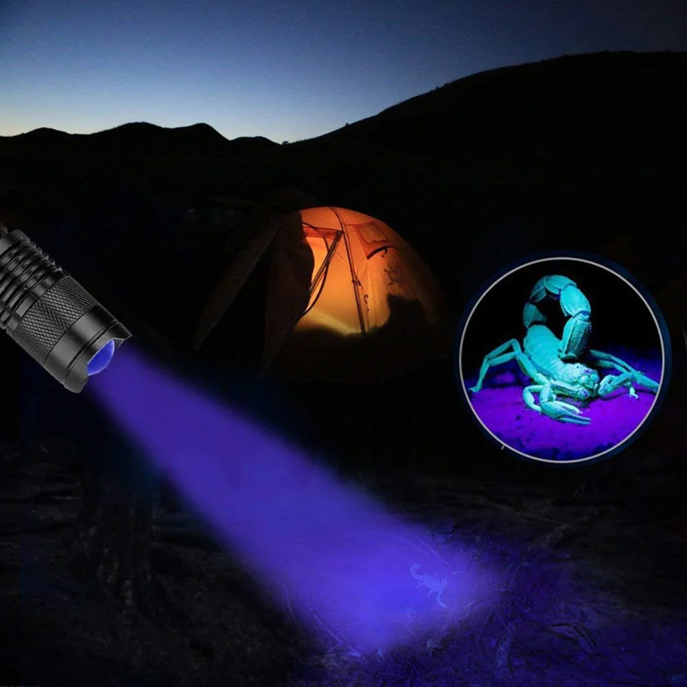 Purple Light 365/395 nm UV Flashlight Handheld Portable Ultraviolet Detector Fluorescent Agent Detection Purple Lamp Flashlight