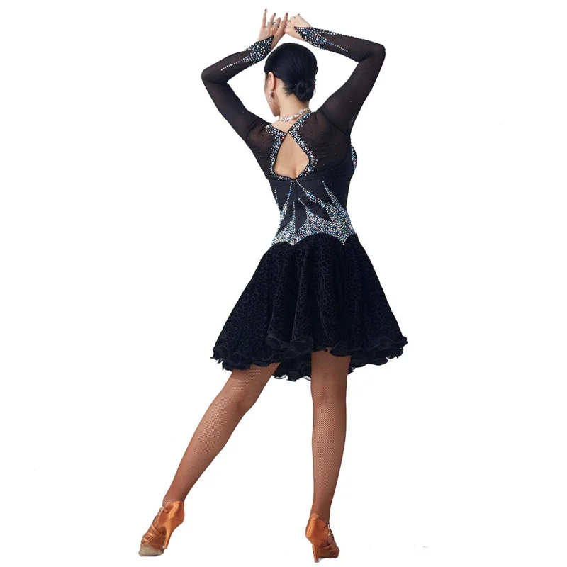 L-2053 Sexy gorgeous new national standard Latin dance costumes competition black Latin dance dress customization for adults