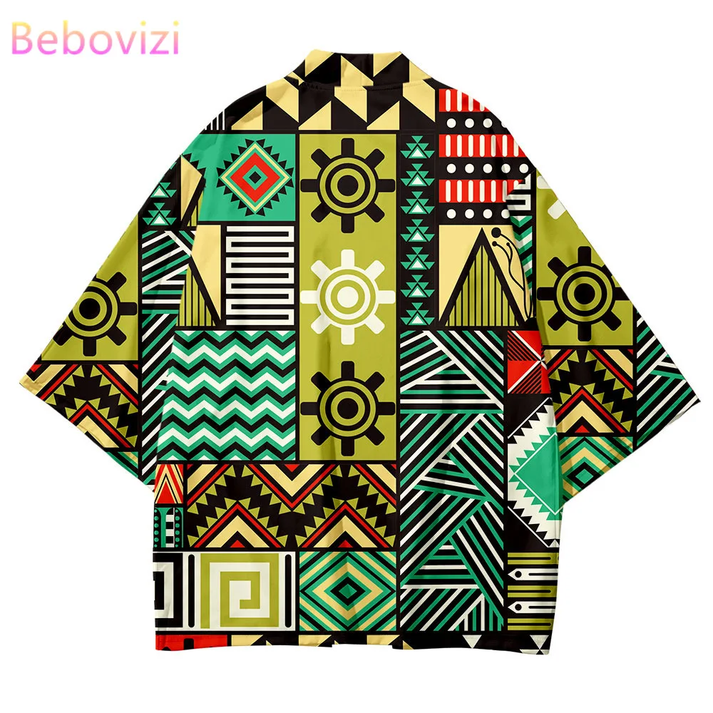 2021 Plus Size XXS-6XL Retro Geometry Loose Japanese Fashion Kimono Streetwear Cardigan Robe Women Men Haori Top Yukata Perform