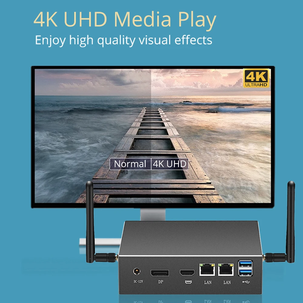 PC Mini HTPC Desktop Intel Core i3 7020U 8145U DDR4 Dual RAM 2 * LAN 4K UHD DP HDMI WiFi 2.4G/5G USB Windows 10 NUC HTPC