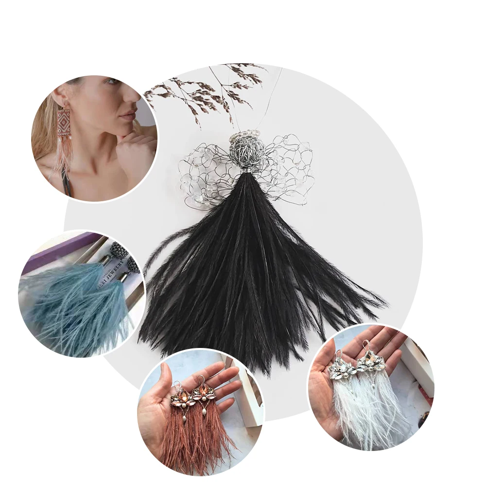 100pcs White Ostrich Feather Long 10-18cm Crafts DIY Needlework Feathers for Jewelry Making Wedding Earrings Decoration Plumes