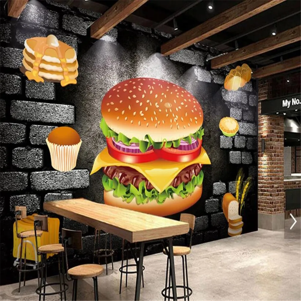 

Milofi customized large photo wallpaper mural 3D stereo nostalgic background bakery fast food restaurant tooling background wall