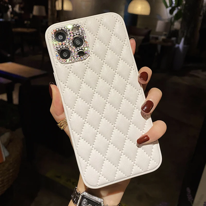 

Luxury Glitter Lens Diamond Bling Phone Case For iPhone 11 12 13 14 Pro Max X XS XR 7 8 Plus SE Silicone Anti-fall Leather Cover