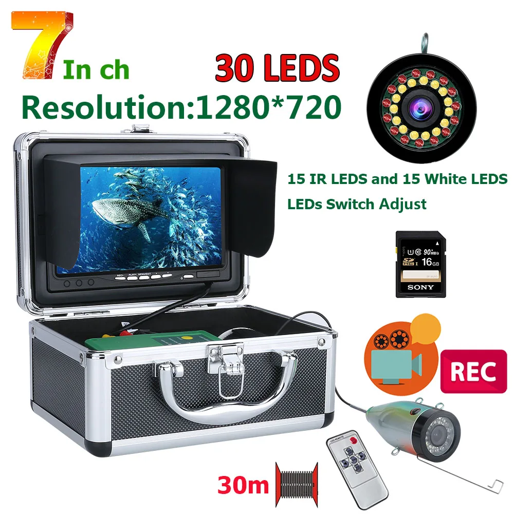 

DVR Fish Finder Underwater Fishing Camera HD 1280*720 Screen15pcs White LEDs+15pcs IR LEDS1080P Camera For Fishing 16GB Recod