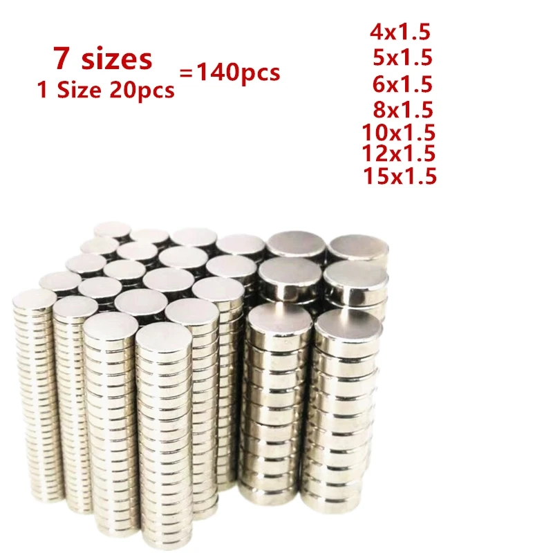 

140pcs/Lot 7 Sizes Strong Mini Neodymium Magnet For Fridge Round Rare Earth Magnets Disc For DIY Office Craft Scientific