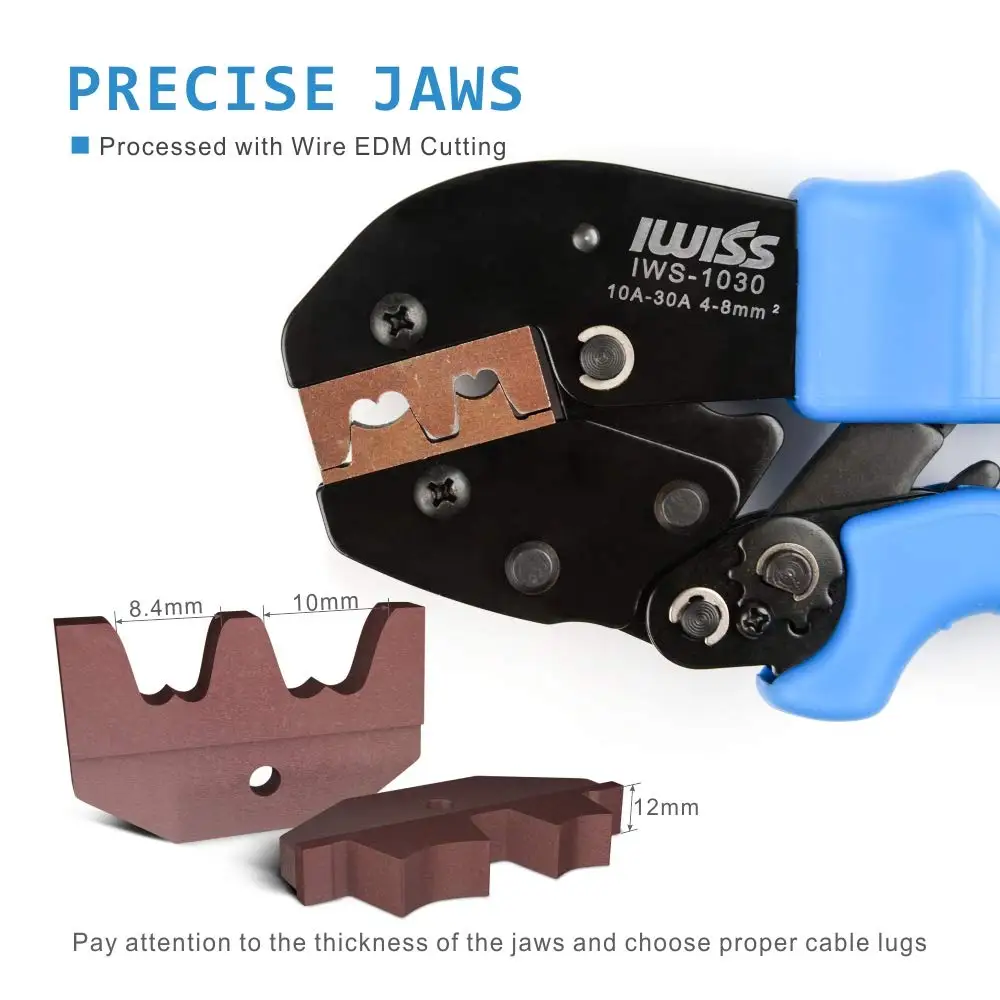 IWISS IWS-1030 Crimping Tools for OT Opening Terminals Capacity AWG11-8 Open Barrel Connectors Cable Lug Crimper Pliers