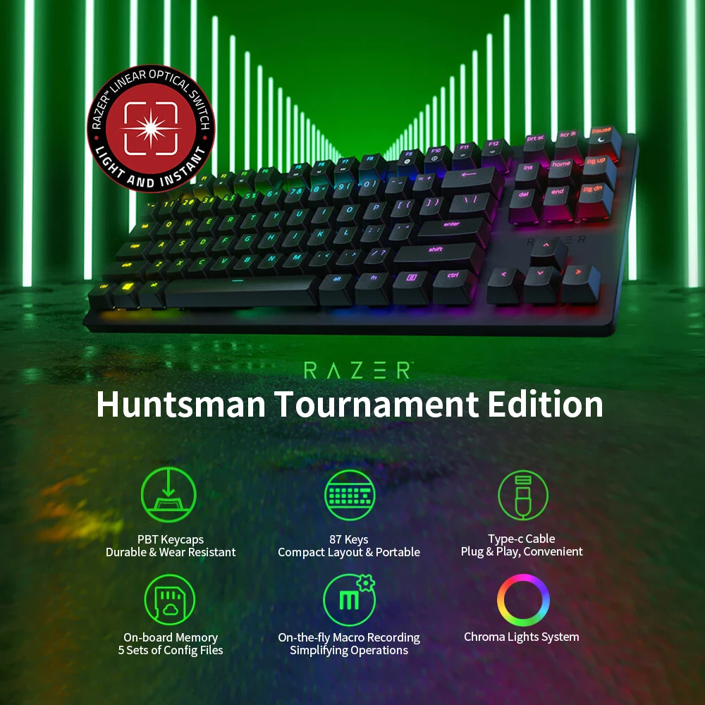 Razer Huntsman Tournament Edition Mechanical Keyboard Linear Optical Switch Gaming 87 Keys RGB Backlight Wired Keyboard