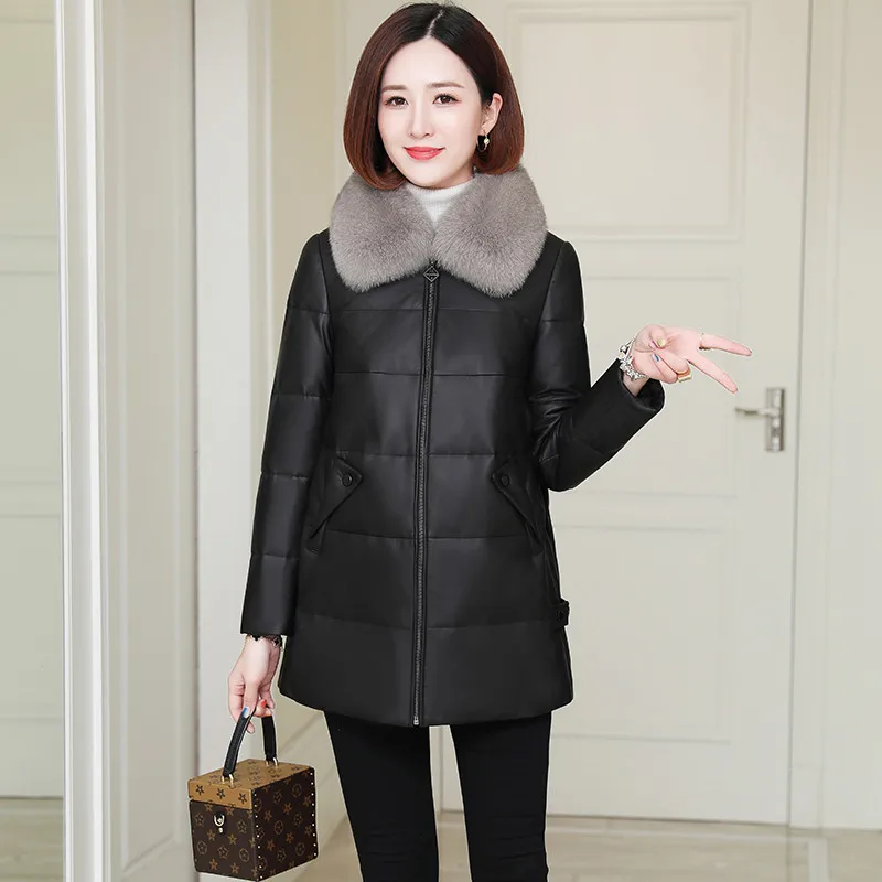 Fur Women's New Winter 2019 Fox Fur Collar fur coat Down Cotton women's Casual Loose Oversize Outwear