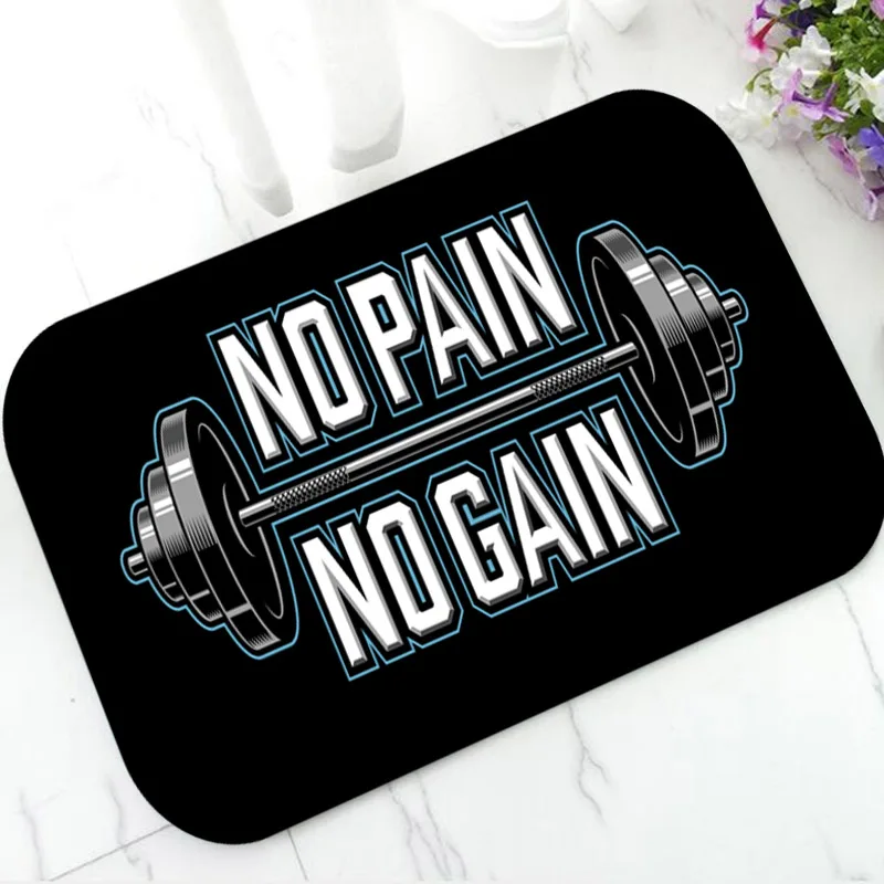 Cool No Pain No Gain Welcome Doormat for Gym Bathrooom Bodybuilding Workout Quote Door Mat Rug Train Fitness Toilet Decor 50x80