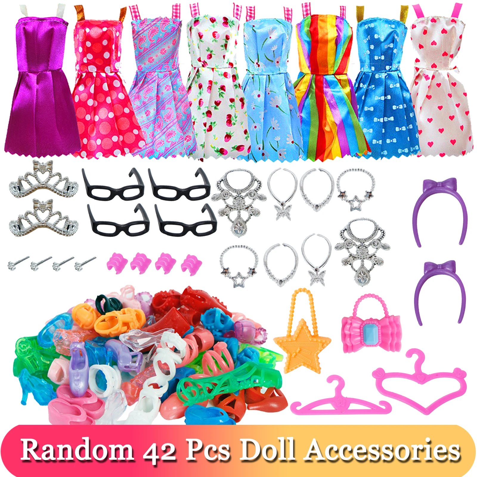 32 Pcs Vêtements de Poupées Tenue de Fête avec Accessoires pour Poupées Chaussures Sac à Bijoux A4X1
