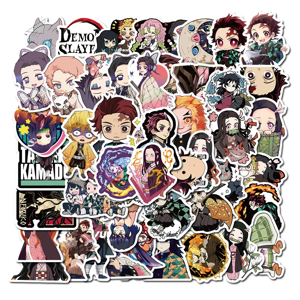 50pcs Demon Slayer Japanese Anime Stickers Aesthetic Tanjiro Kamado Kawaii Cute Sticker for Laptop Luggage Mugen Train Diary