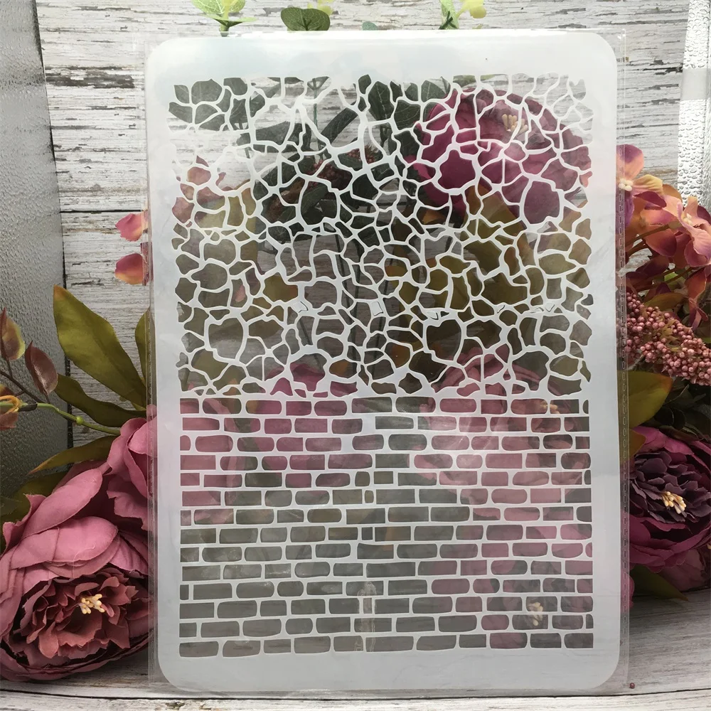 4Pcs A4 29cm Web Mesh Brick Texture DIY Layering Stencils Wall Painting Scrapbook Coloring Embossing Album Decorative Template