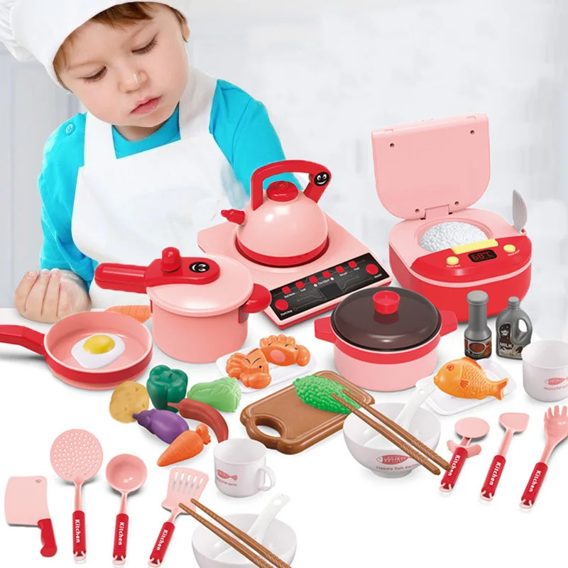 Children Kitchen Toys Simulation Kitchen Utensils BBQ Cookware Pot Pan Kids Pretend Play Kitchen Set Toys For Girls Doll Food