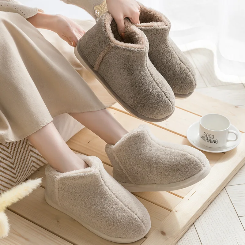 2023 Warm Plush Winter Shoes Women Men Indoor Slippers Anti-slip Soft Fur Lovers Home Floor Cotton Slipper Female House Shoes