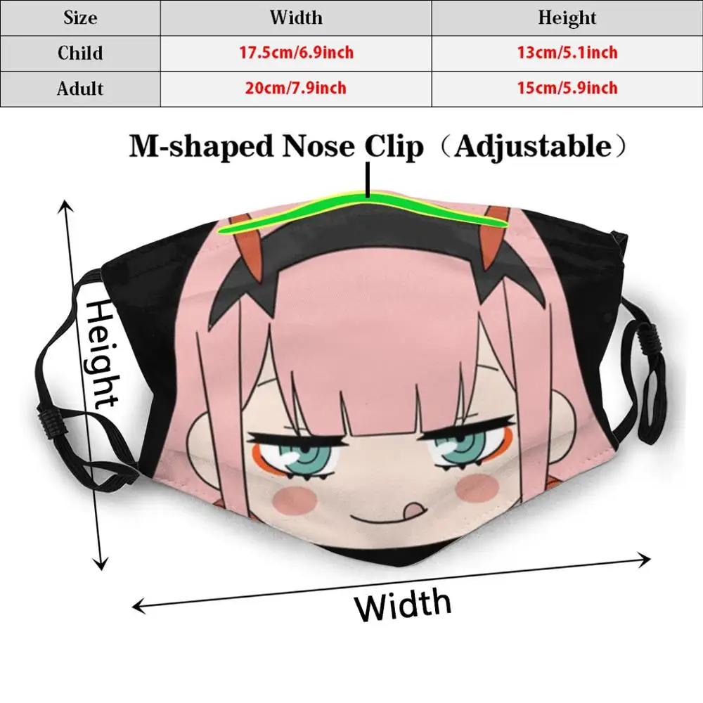 Darling In The Franxx , Zero Two , 02 maschera facciale con filtro Pm2.5 riutilizzabile con stampa divertente Darling In Franxx Anime Manga giapponese carino