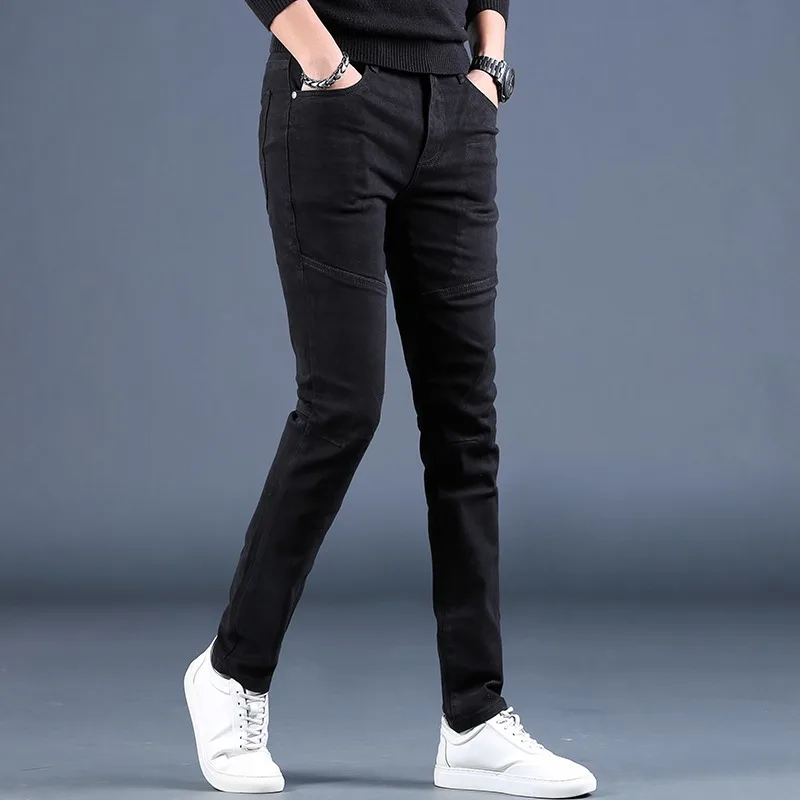 Pantalones Vaqueros informales de corte recto para hombre, Jeans ajustados elásticos negros, Ropa de calle de moda, pantalones Vaqueros de algodón