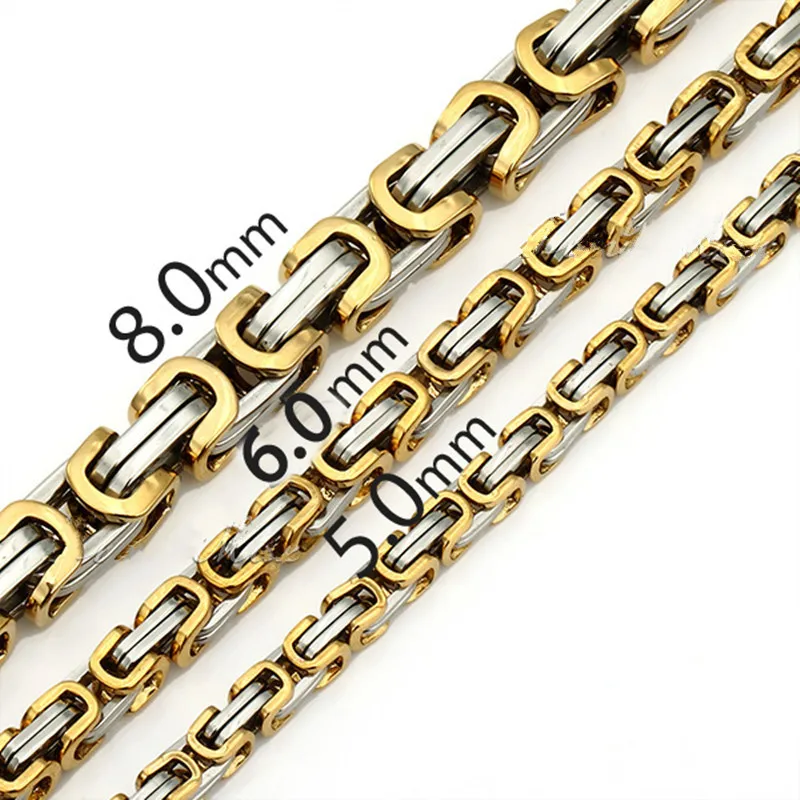 5/6/8/10mm Byzantine Box Chain Necklace Men Male Stainless Steel 22 inch Long Necklace Personalise Jewelry