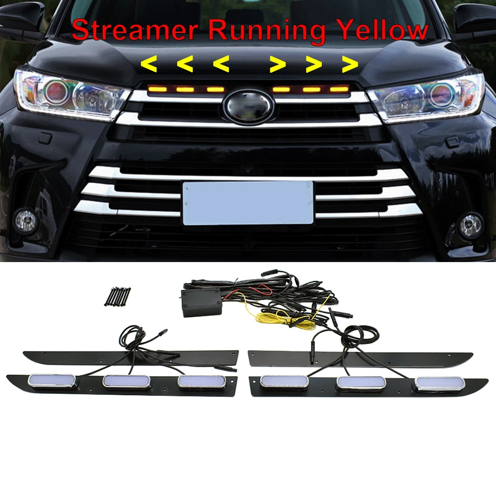 Raptor-Style Led Grille Light With Sequential Turn Signal Streamer Amber DRL Fog Lamp Accessorie For Toyota Highlander 2012-2021