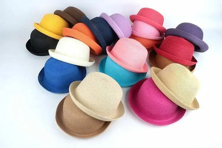 Mistdawn Women Ladies Straw Bowler Derby Hat Cap Roll up Clothe Summer Beach Sun Cap Size L