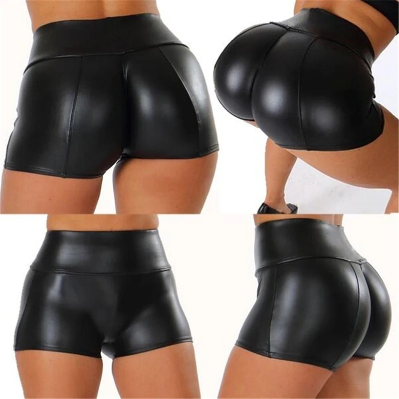 Pantalones cortos de cuero PU para mujer, Shorts sexys de cintura alta para Pole Dance, Shorts de cuero para glúteos, trajes de fiesta y Club, Shorts de verano