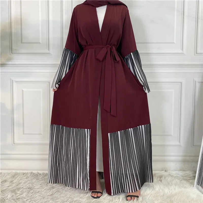 Abaya Patchwork pieghettato musulmano per le donne sera arabo Jilbab islamico Ramadan caftano Maxi abito aperto Kimono medio oriente moda