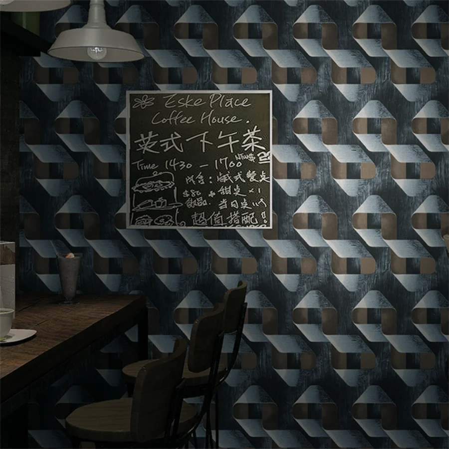 

Retro gray geometric pattern personality lattice wallpapers industrial style restaurant bar living room background wall paper