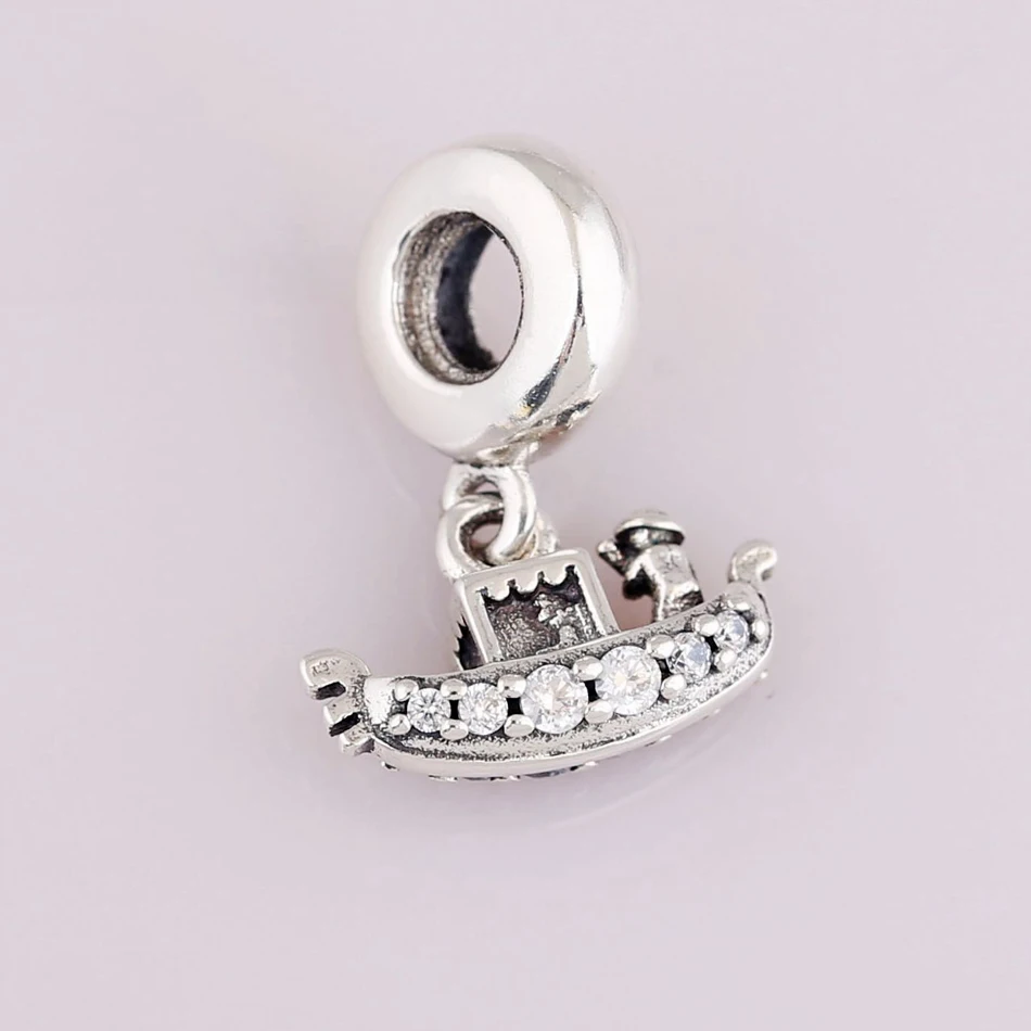 Authentic S925 Silver Pendant Bead  Gondola ship Boat Dangle Charm fit Lady Bracelet Bangle DIY Jewelry