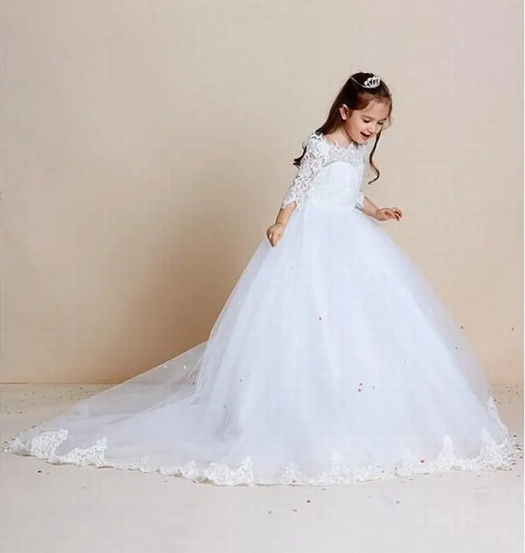 Flower Girl Dresses First Communion Dresses For Girls Pageant Tulle Sleeveless For O-Neck Dresses