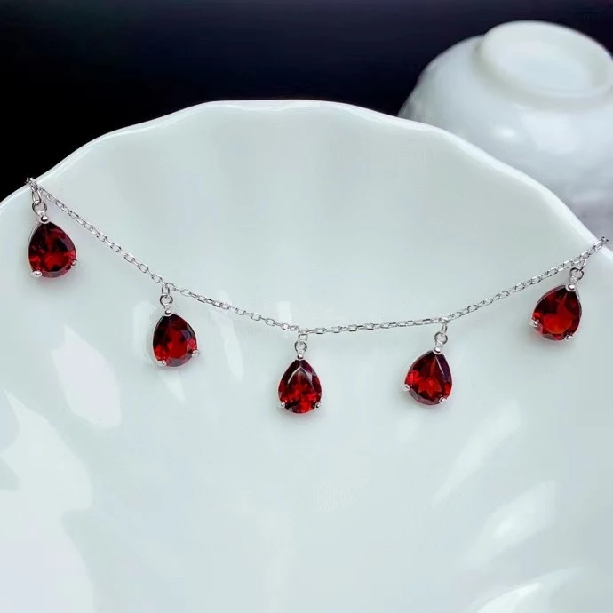 

New water drop garnet pendant of necklace for women jewelry many pieces good colr real 925 silver birthstone Valentine gift