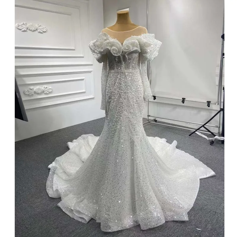 

RSM Collection 2021 Luxurious Beading Shiny Sparkle Crystal Mermaid Long Wedding Dress Off The Shoulder Bridal Gown Formal Vesti