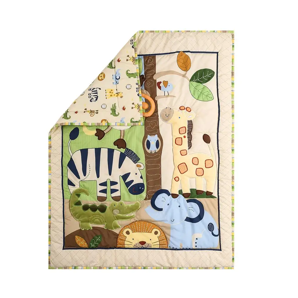 4PCS SET Baby bedding sets  cotton Cartoon jungle design crib bedding set include comforter,crib sheet,crib skirt,crib bumper