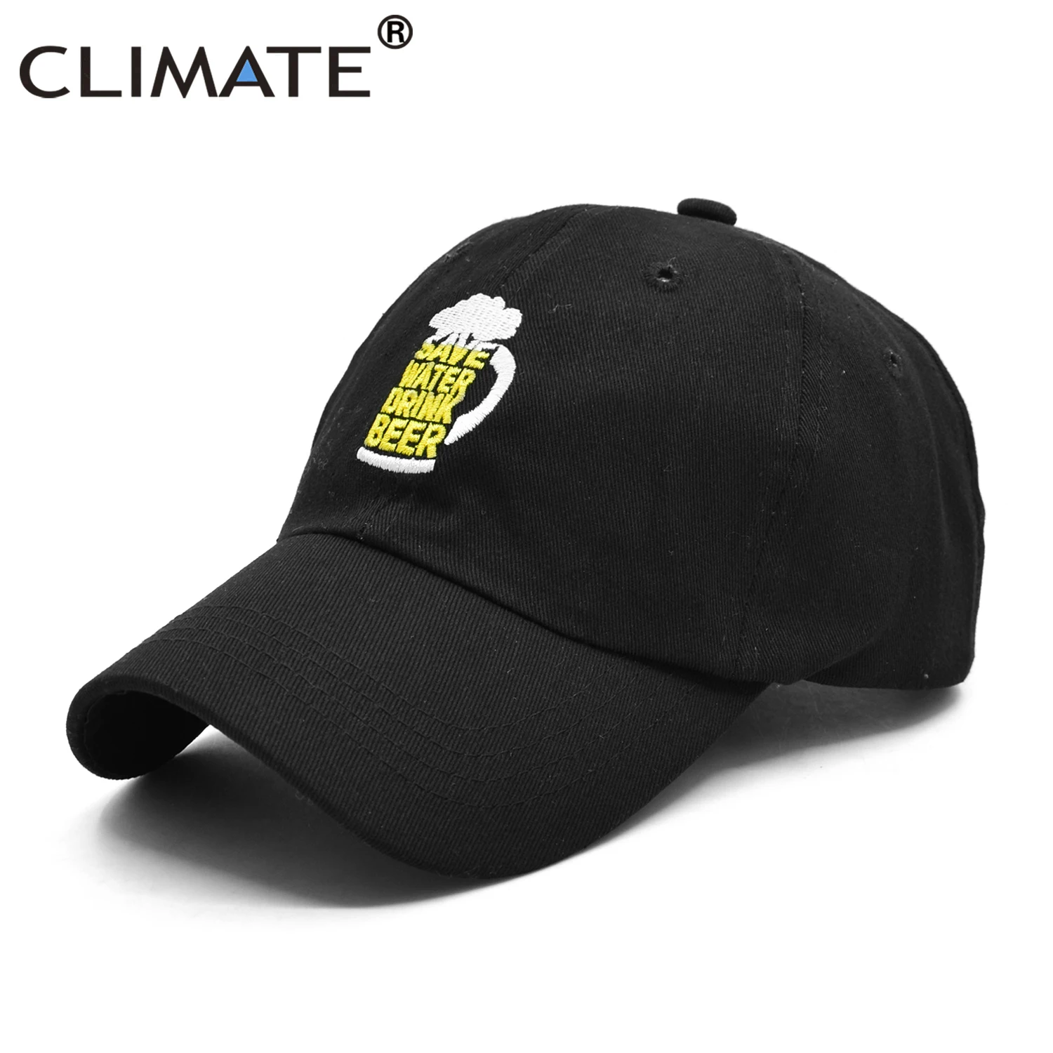 CLIMATE Men Baseball Cap Dad Men\'s Caps Save Water Drink Beer Lover Cap Cool Black Dad Hat Cap Cotton Hat Cap Men Beer Lover