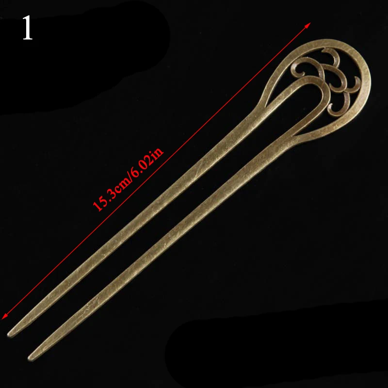 2020 Vintage Bronze Hollow Out Carved Hairpin Metallic Hair Clip Hair Stick Curved Fork Hairpin Hair Accessories Styling Tools