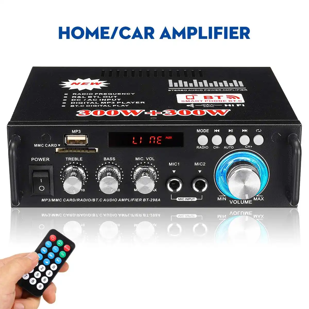 110/220V 600W Home Professional Amplifier Audio bluetooth Amplifier Subwoofer Amplifier Home Theater Sound System Mini Amplifier