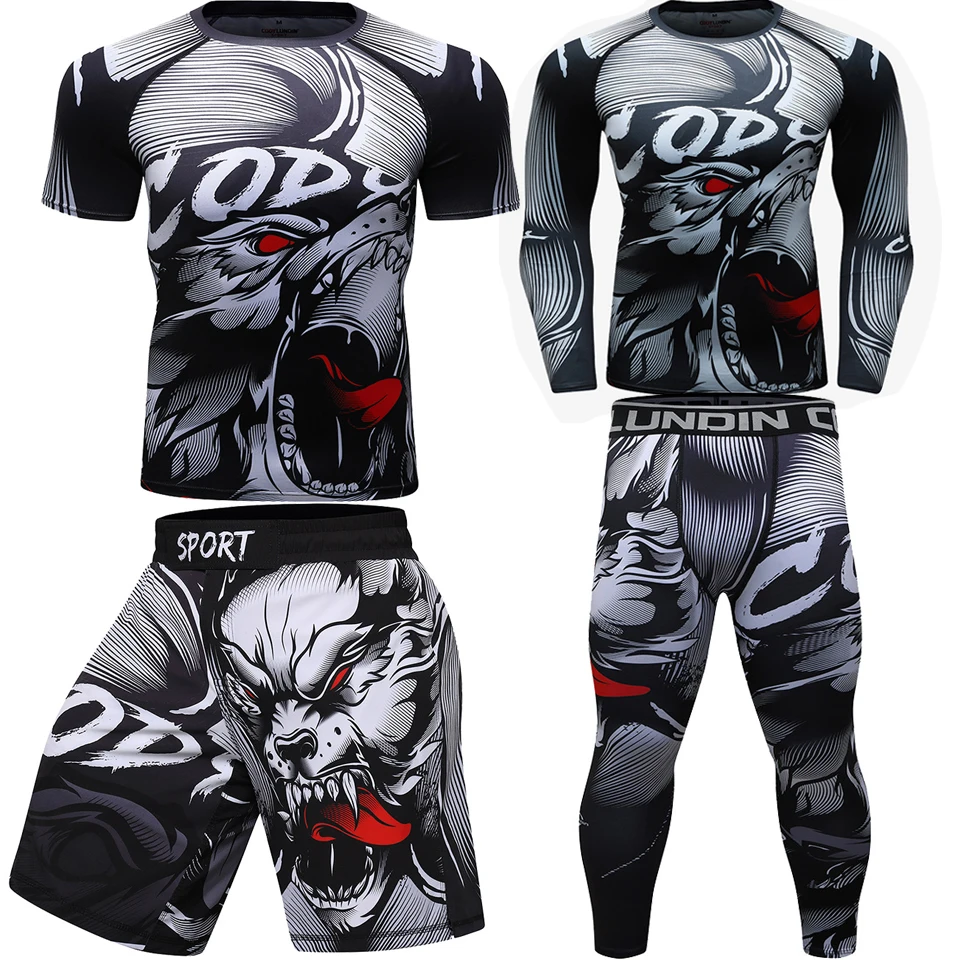 

Men's Compression Shirt Pants Set BJJ Rashguard Kickboxing Muay Thai MMA Shorts Tracksuit Fitness Gym Clothing Boxing Sport Suit