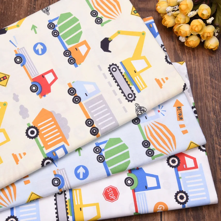 Cartoon Car Excavator Cotton Fabric DIY Sewing Craft Patchwork Quilting Fat Quarter Tecido Clothes Tilda For Baby Sheet Textiles