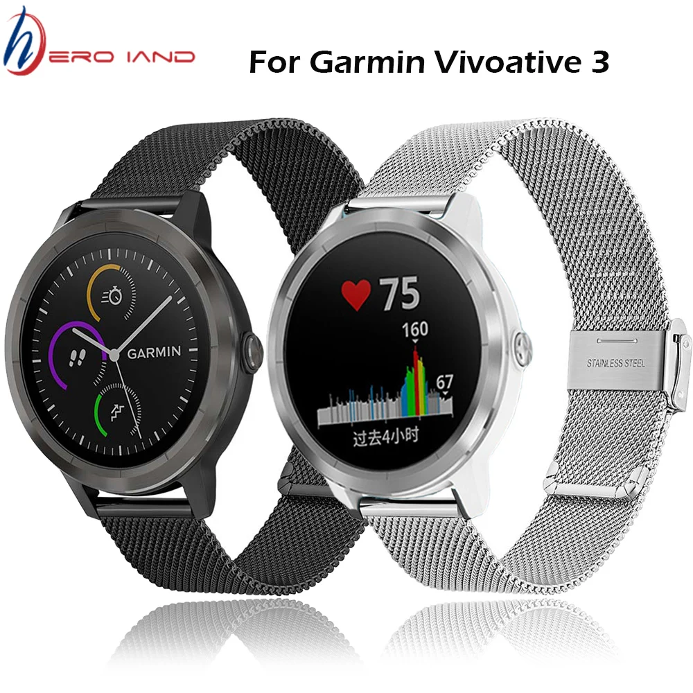 Stainless Steel Metal Watchband For Garmin Vivoactive 3 Music Vivoative 4 Strap for Garmin Venu / Vivomove HR Watch Wrist Band