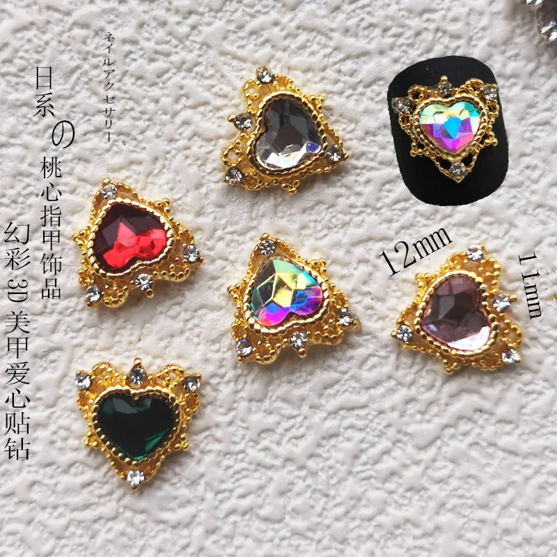 10Pcs Japanese Heart Design Nail Art Charms Alloy Designs Crystal Charms Jewelry For Nail Art Decoration Manicure Stones