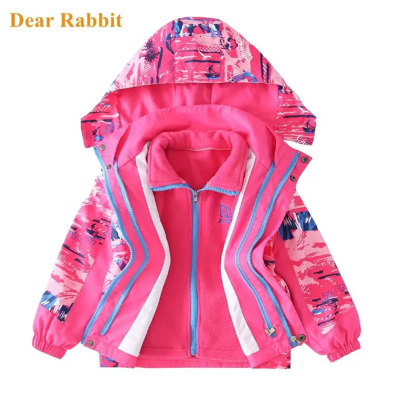 New Autumn Girls Jackets Warm Polar Fleece clothes baby Winter Waterproof Windbreaker Kids 2pcs Coat Children Outerwear clothing