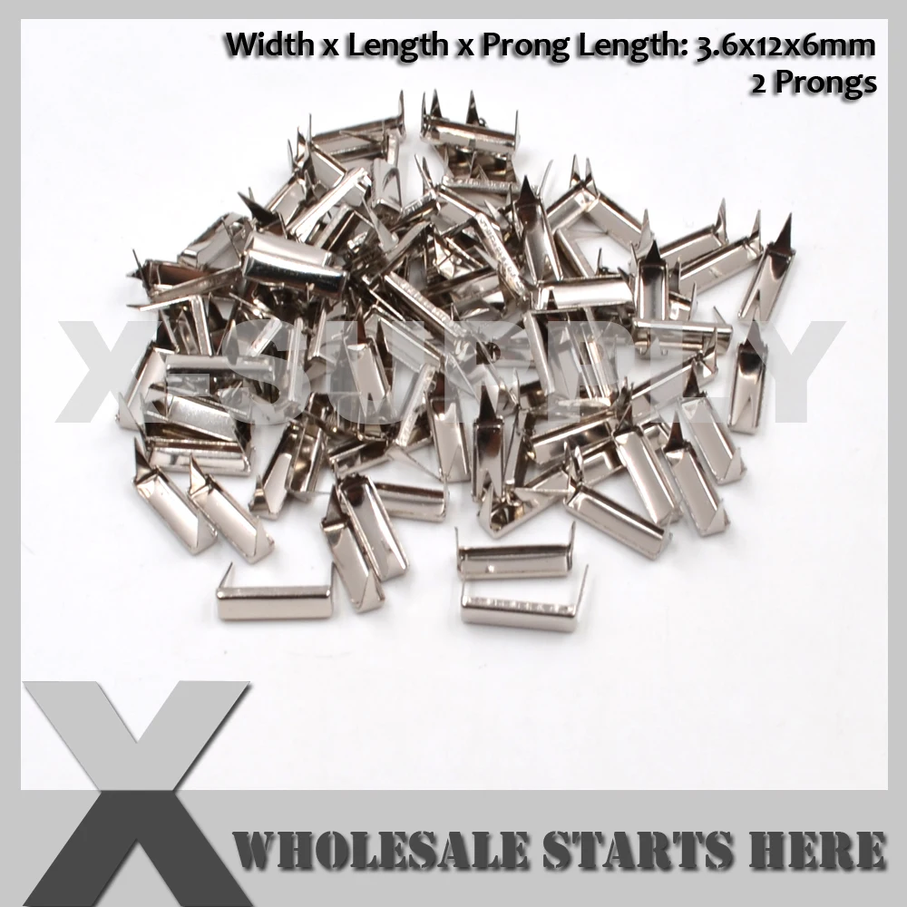 

3.6x12mm Rectangle Bar Prong Leather Bracelet Studs Wth 2 Prongs in Silver Nickel Color