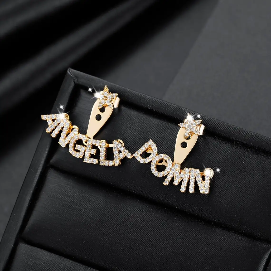 GoldButterfly Personalized Custom  Bling Name Earrings Women Customized Zircon Letter Earring with Star Gift For Her Bridesmaid