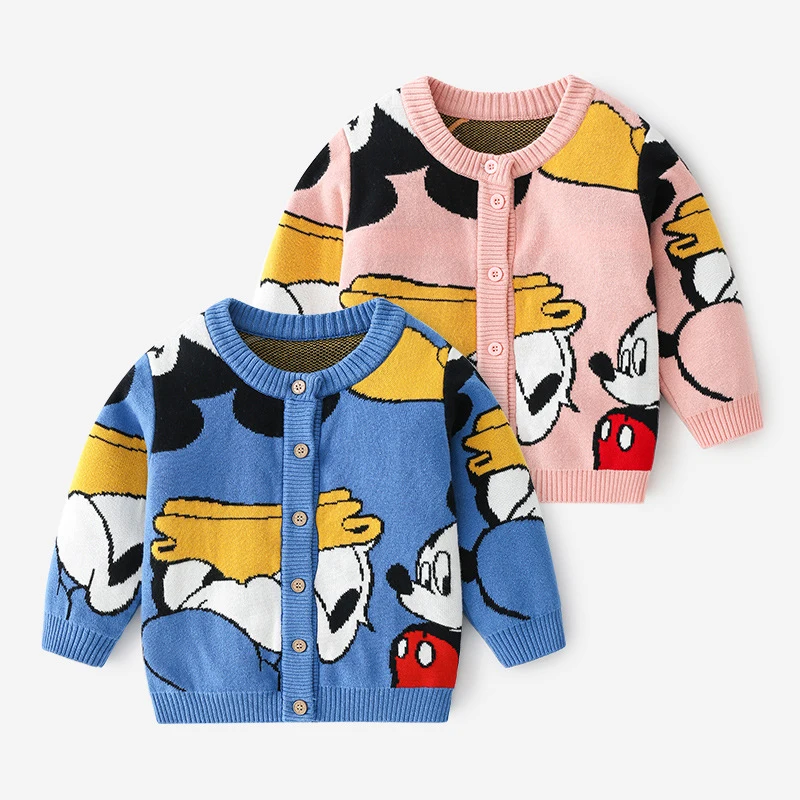 Disney Children Cardigan Autumn Winter Jacket Boy Cardigan Sweater Girl Sweater Cartoon Baby Shirt Pure Cotton Mickey Mouse