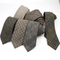 High Quality Classic Stripe Paild Wool Ties Black Grey Handmade Thick 7cm Width Men Neck Ties Slim Cashmere Casual Tie Accessory