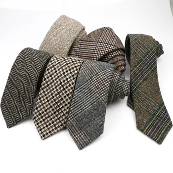 Haute qualité classique rayure Paild laine cravates noir gris à la main épais 7 cm largeur hommes cravates mince cachemire décontracté cravate accessoire