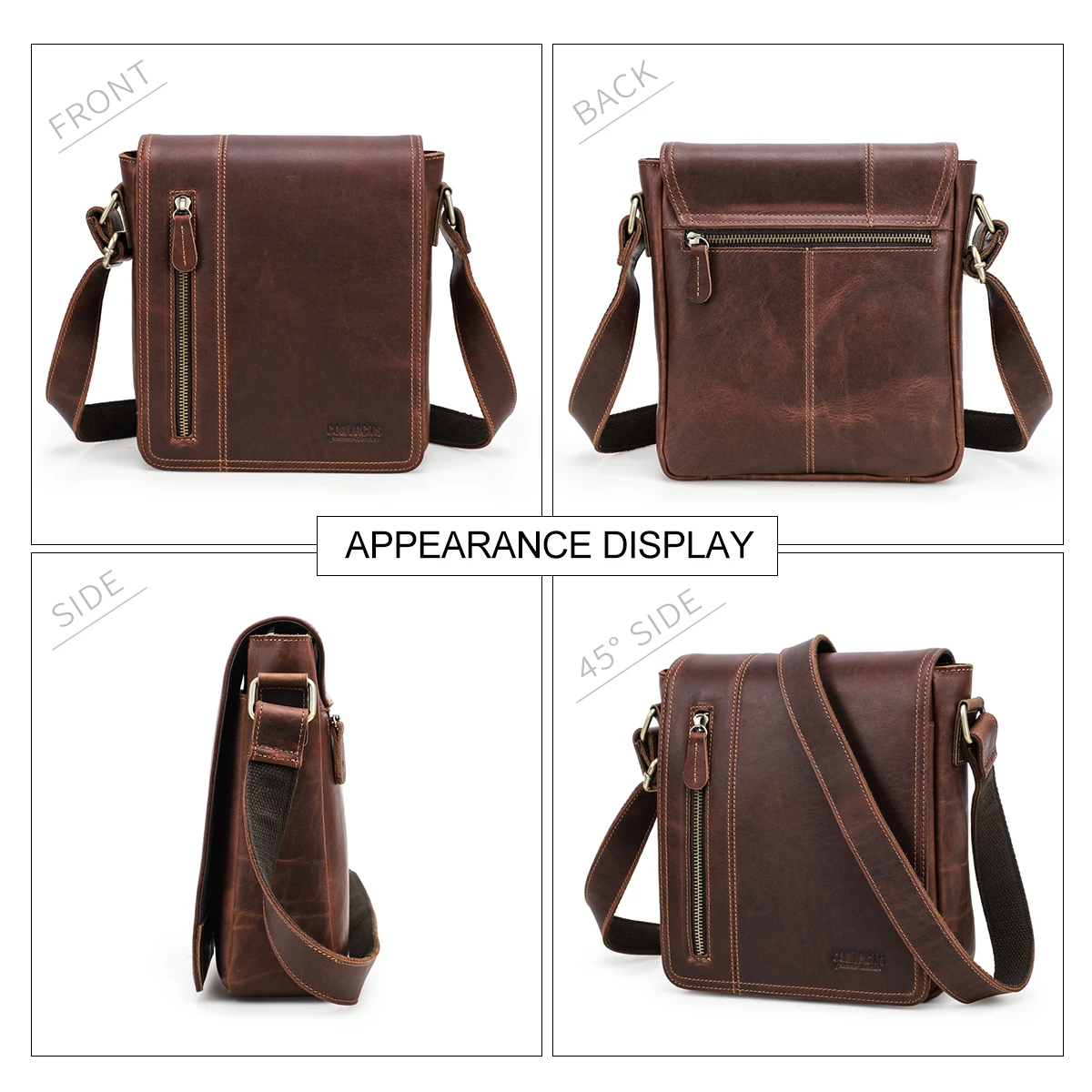 Vintage Men\'s Messenger Bag Shoulder Crossbody Bag Men Genuine Cow Leather Briefcase Flap Pocket Handbag Casual Tote 7.9\'\' iPad