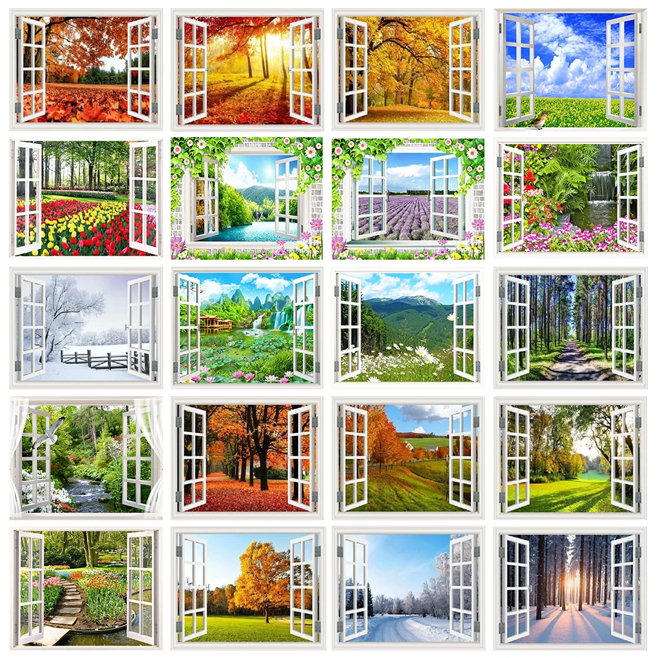 Full Diamond 5D Diamond Painting Window Landscape Sea View Sunset  Diy Diamond Embroidery Kit Home Decoration Ornaments