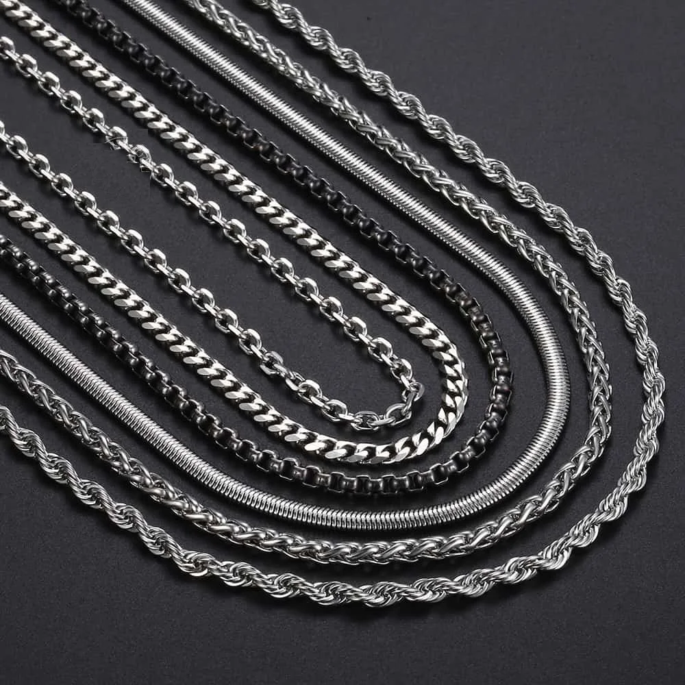 

Stainless Steel Link Chain Necklace Men Women Basic Curb Cuban Figaro Box Snake Keel Beads Choker Wholesale
