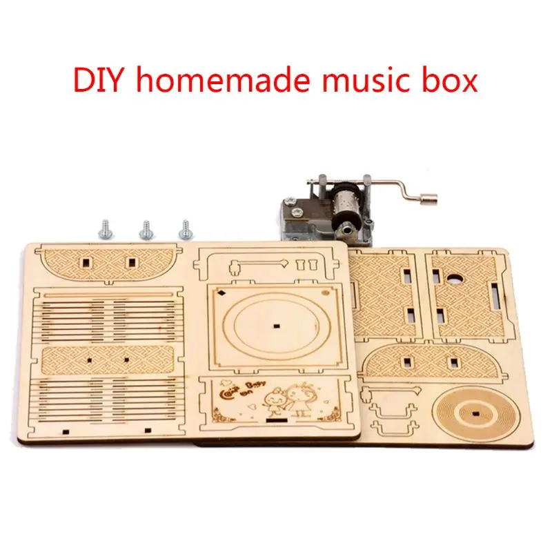 DIY Hand Crank Music Box Model 3D Wooden Puzzle Toy Self Assembly Wood Craft Kit adult kids toy Parent-child interactive game